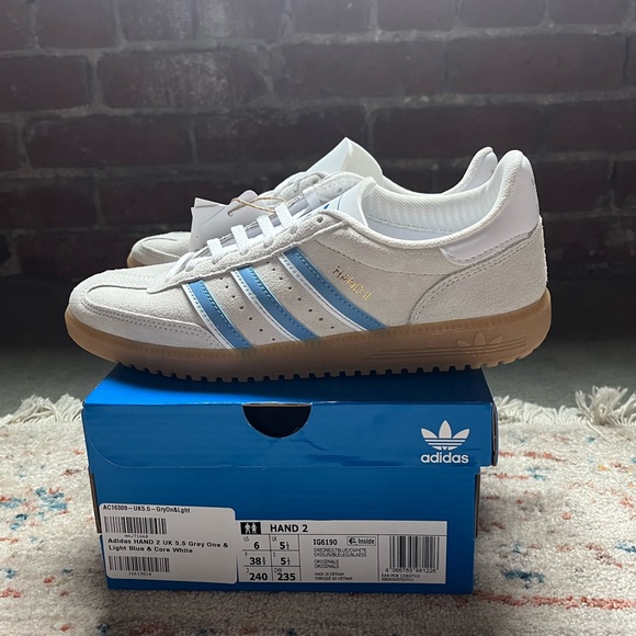 NWT Adidas Grey & Light Blue Hand II Samba - sz 7 - Picture 2 of 6